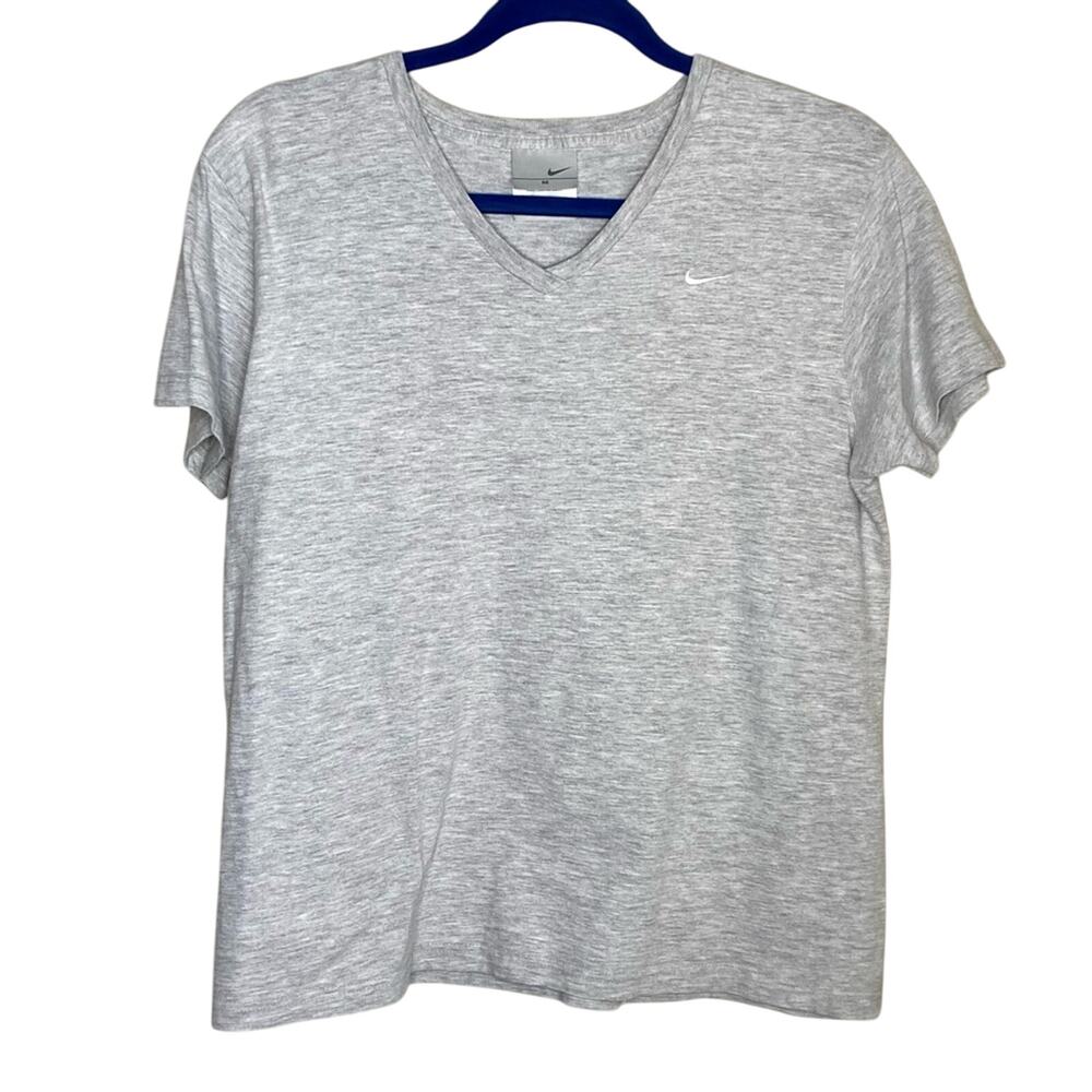 Nike V-neck Short Sleeve Shirt In Light Gray Women's Size Medium
